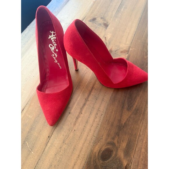 Alice + Olivia Red Suede Heels- Size 8 - Picture 1 of 6